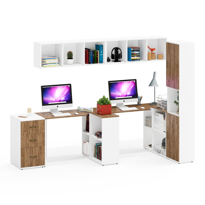 Домашние кабинеты, Лидер-8 мебель для детской для двоих детей из столов с открытыми полками и пенала с нишей и тумбы 3.16