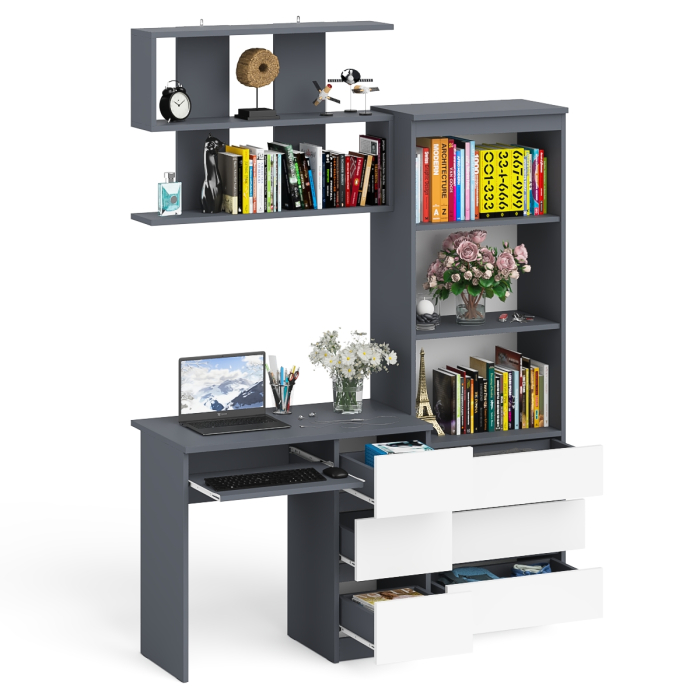 Прямые компьютерные столы, Рабочий стол Мори МС-6 правый с открытой полкой и стеллаж-комод МСТ600.3