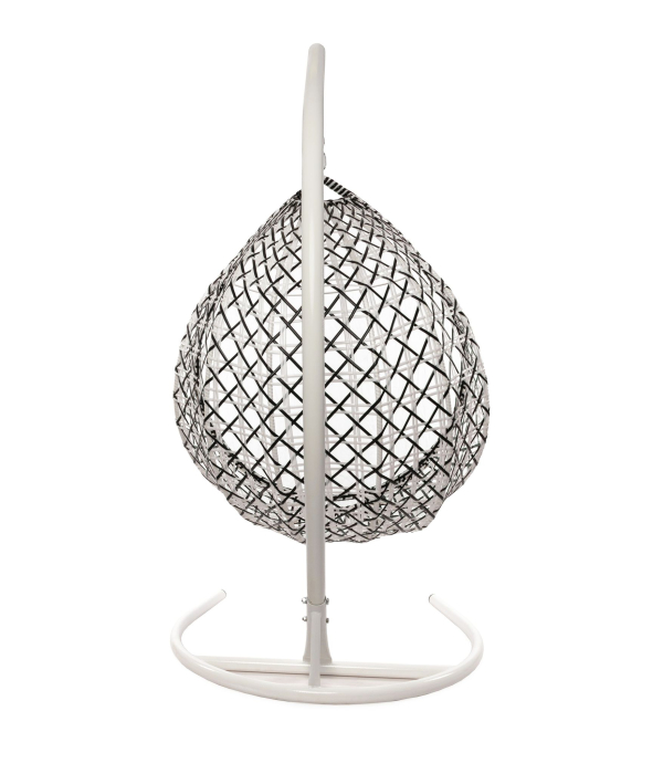 Подвесные кресла, Подвесное кресло КАПЛЯ ЛЮКС белая стойка двуцветное с ротангом