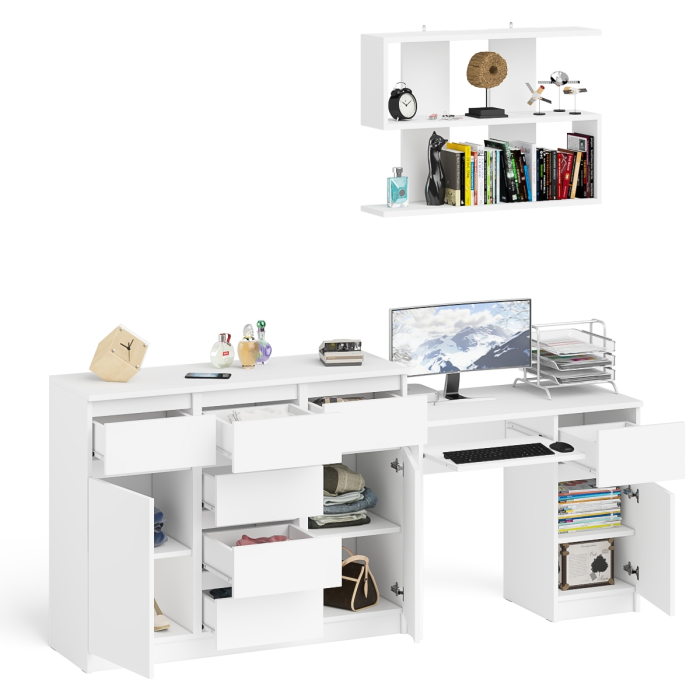 Домашние кабинеты, Тумба-комод Мори МК1200.4 с компьютерным столом МС-1 правый и открытой навесной полкой