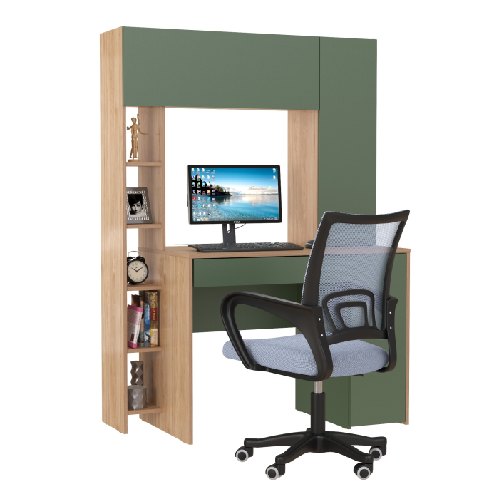 Прямые компьютерные столы, Компьютерный стол Комфорт 12.71 и офисное кресло 103 серого цвета