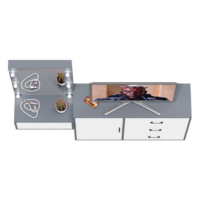 Туалетные столики, Комод с дверками и ящиками 122-1204 и косметический столик навесной с подсветкой