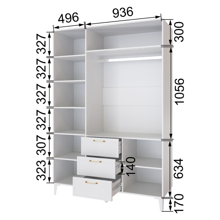 Шкафы распашные, Шкаф трехстворчатый с ящиками Толедо ТШ-24