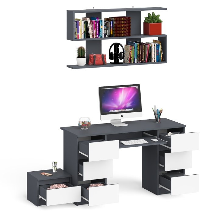 Прямые компьютерные столы, Двухтумбовый стол компьютерный Мори МС-2 с тумбочкой с ящиком и полкой на 1200
