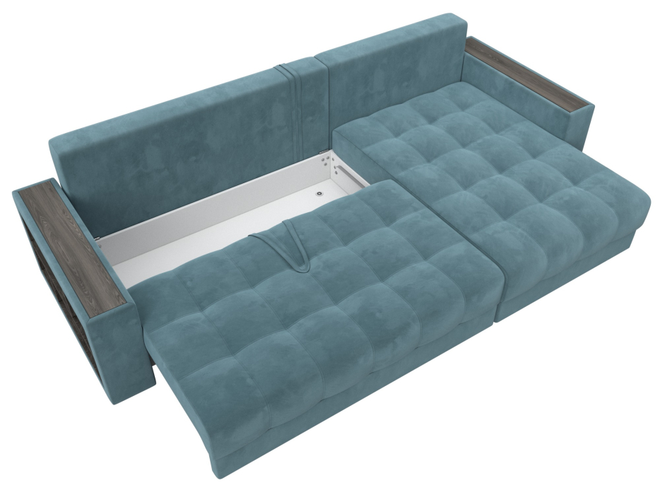 Диваны угловые в гостиную, Диван угловой с декором и полкой Лига-050 НПБ, велюр SEVEN