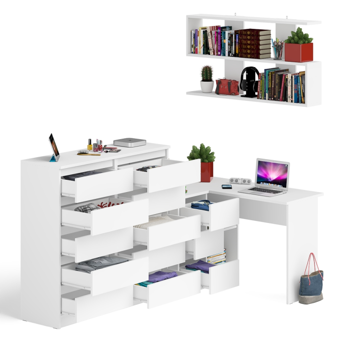 Домашние кабинеты, Стол угловой компьютерный Мори МС-16 левый с комодом на 10-ть ящиков и полкой на 1200