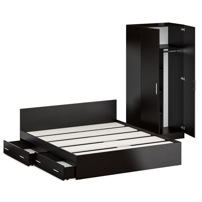 Спальные гарнитуры, Двуспальная Кровать с ящиками 1800 со шкафом для одежды 2-х створчатым Стандарт