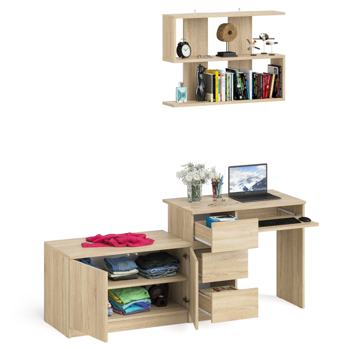 Прямые компьютерные столы, Тумба с дверками МА900 с компьютерным столом МС-6 левым и полкой 900