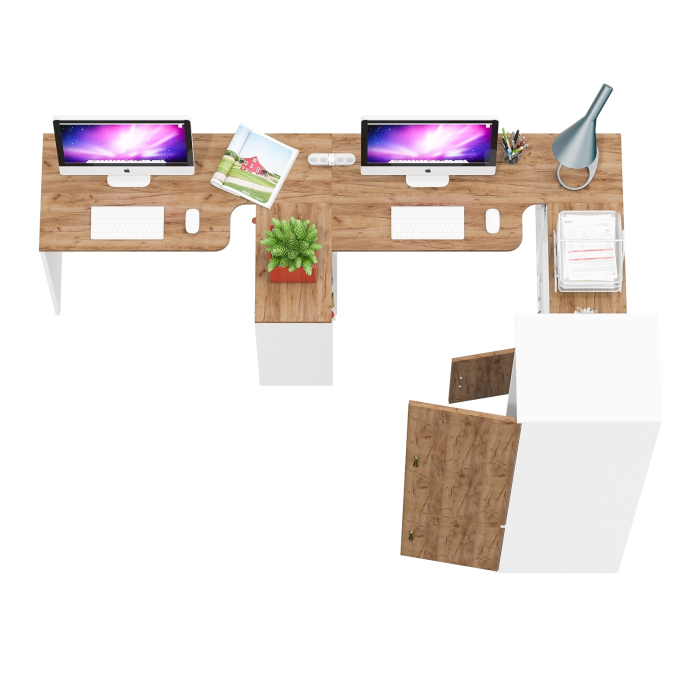 Домашние кабинеты, Место для работы для двоих из столов с пеналом для одежды с полкой и тумбой Лидер-8 МД 3.19