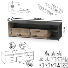 Тумба для техники и ТВ с навесной полкой и комод с витриной с подсветкой Трувор