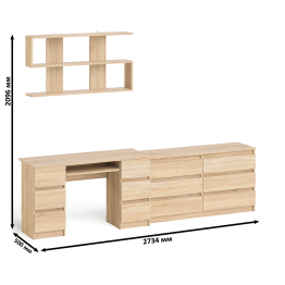 Стол компьютерный ящики слева и справа Мори МС-2 с комодом и полкой навесной