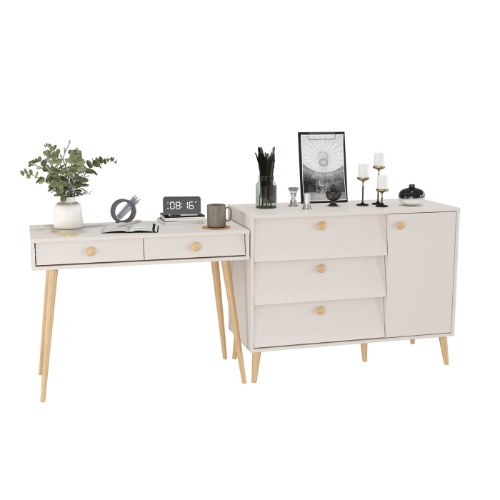 Туалетные столики, Туалетный стол с ящиками Афина и комод с дверкой и тремя ящиками