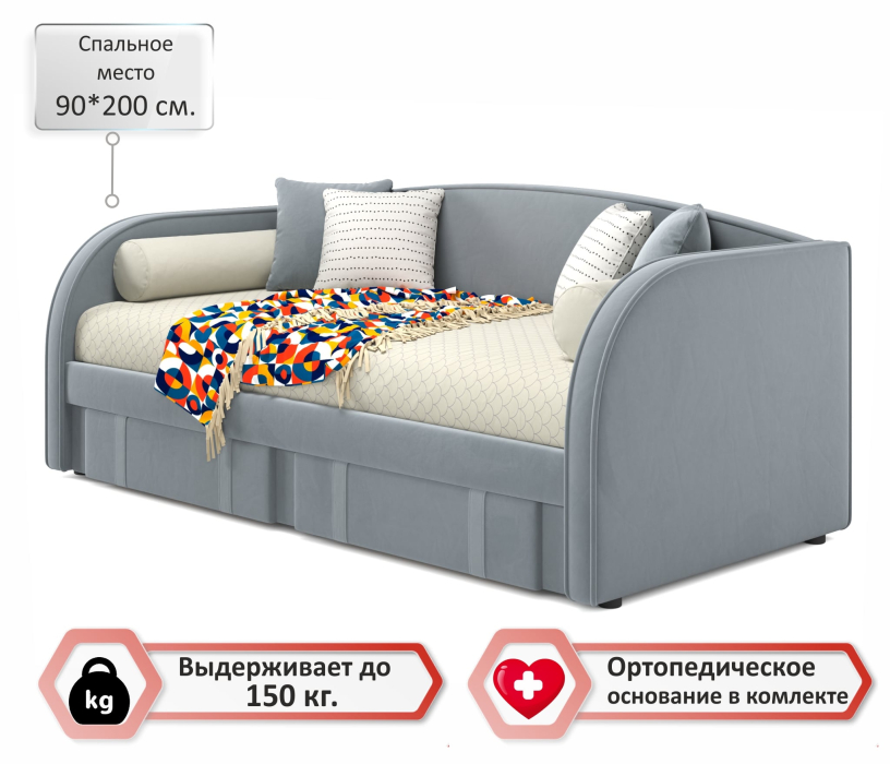 Кровати, Мягкая кровать Elda 900 с ортопедическим основанием и матрасом ГОСТ