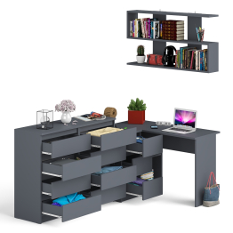 Книжная полка Мори 1200 с комодом 1200.8 и компьютерным столом МС-16 левым