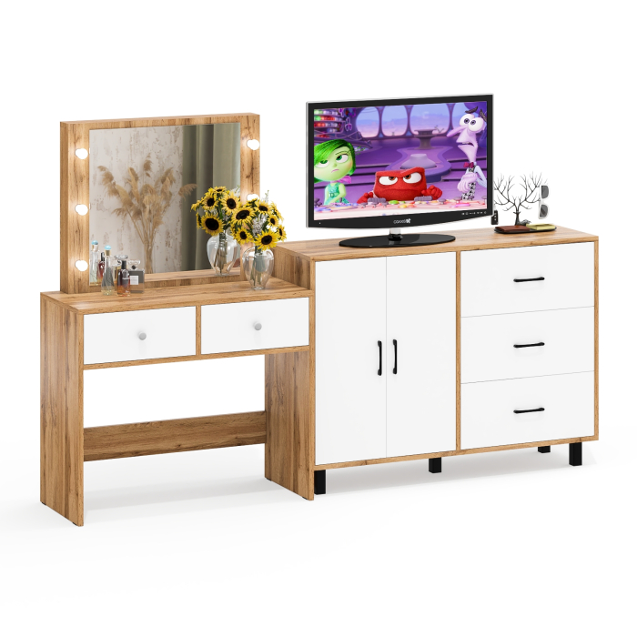 С зеркалом, Комод 123-1204 и косметический столик с подсветкой СТ-5