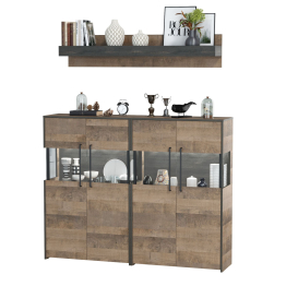 Два комода с витриной с подсветкой и навесная полка Трувор