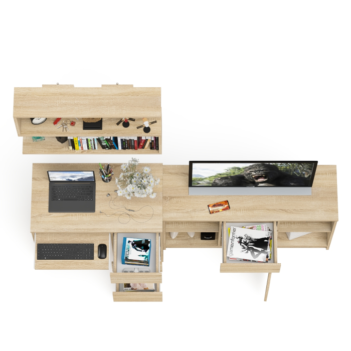 Прямые компьютерные столы, Стол компьютерный три правых выдвижных ящика Мори МС-6 с верхней полкой и тумбой 1204