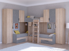 Для подростков, Кровать двухъярусная Трио/3 Дуб Сонома