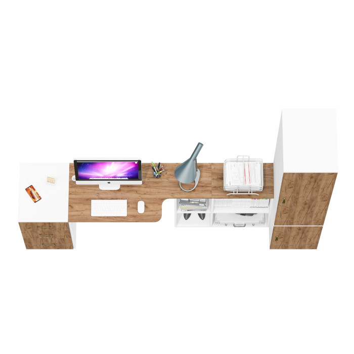 Домашние кабинеты, Шкаф платяной узкий Лидер-8 23Б со столом компьютерным и тумбочкой три ящика