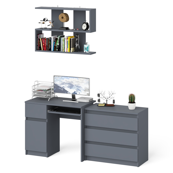 Прямые компьютерные столы, Однотумбовый стол компьютерный Мори МС-1 левый с комодом три ящика и навесной полкой 900