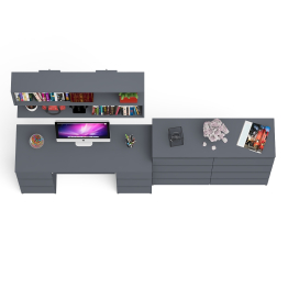 Полка Мори 1200 с письменным столом Мори МС-2 и комодом на восемь ящиков