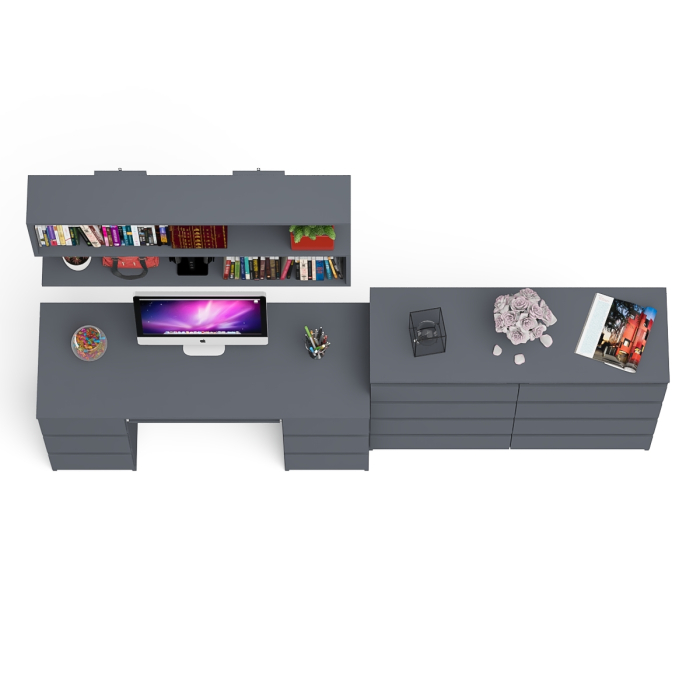 Домашние кабинеты, Полка Мори 1200 с письменным столом Мори МС-2 и комодом на восемь ящиков