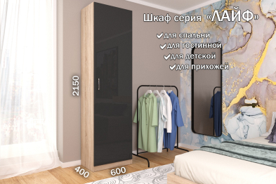 Распашной шкаф Лайф для одежды 60*40*215 Дуб сонома