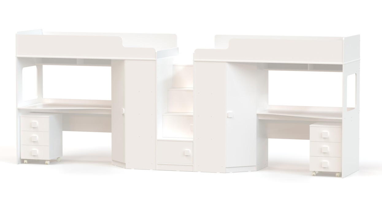 Кровати-чердаки, Кровать-чердак с угловым шкафом и столешницей Ridgimmi 11.3
