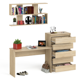 Комод высокий Мори пять выдвижных ящиков со столом для работы на 1200 и навесной полкой 1200