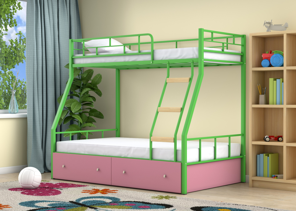 Для подростков, Двухъярусная кровать Радуга ящики розовый