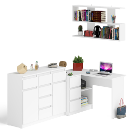 Стол компьютерный угловой Мори МС-16 левый с комодом МК1200.4 и навесной открытой полкой 1200