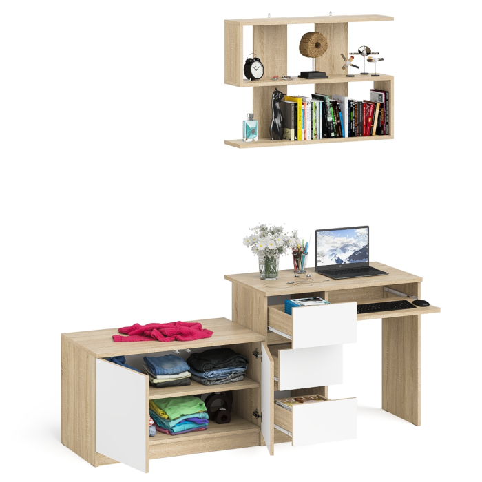 Прямые компьютерные столы, Тумба с дверками МА900 с компьютерным столом МС-6 левым и полкой 900