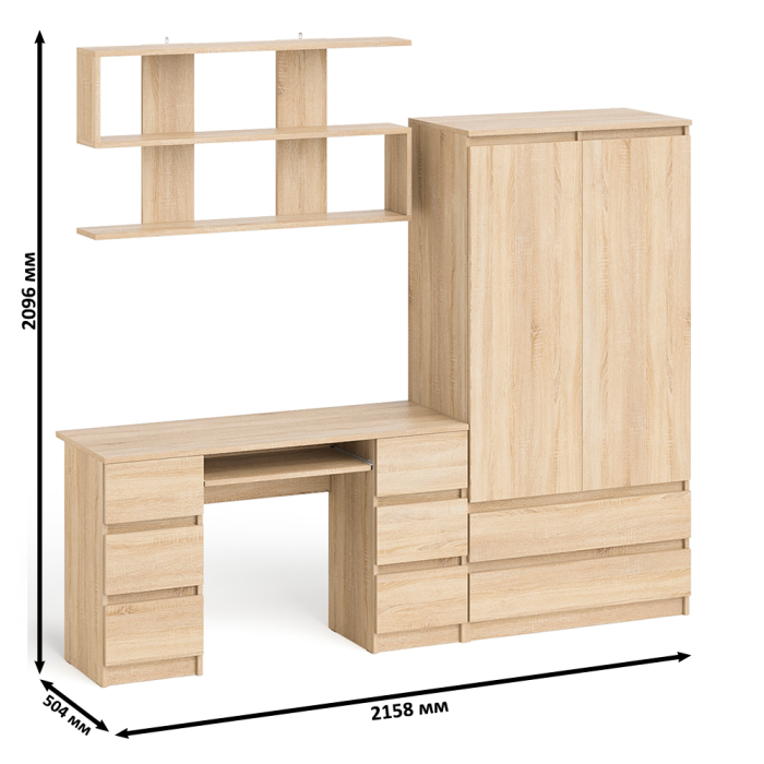 Домашние кабинеты, Шкаф-комод Мори МШ900.1 с письменным 2-х тумбовым столом МС-2 и полкой книжной