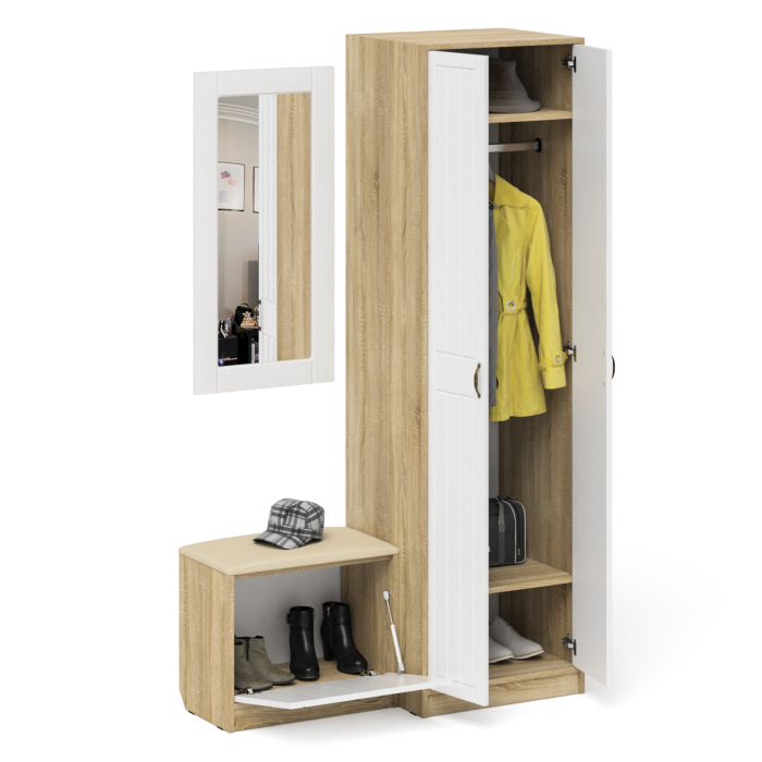 Прихожие, Шкаф две двери с обувницей и зеркалом П-6 № 11 МДФ фрезеровка прованс