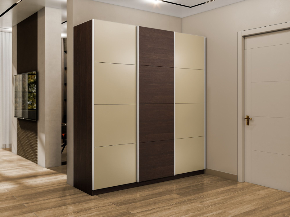 Шкафы-купе 3-х дверные, Шкаф-купе Эста 3-х дверный ДСП/Стекла фисташка/Доводчик 270х66х240