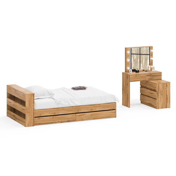 Спальные гарнитуры, Столик туалетный с лампочками 110 с полутораспальной кроватью с ящиками Ксения 1200