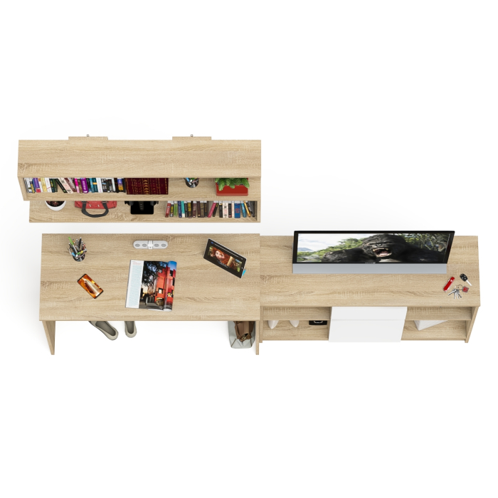 Прямые компьютерные столы, Тумба большая с дверками и нишами с письменным столом Мори и верхней полкой на 1200