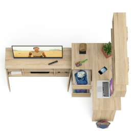 Угловой стол компьютерный Мори МС-16 левый с тумбой под ТВ и полкой для книг