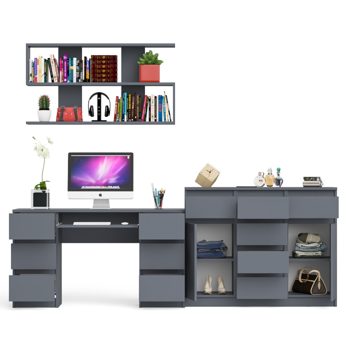 Домашние кабинеты, Комод-тумба Мори МК1200.4 с открытой верхней полкой и стол компьютерный МС-2