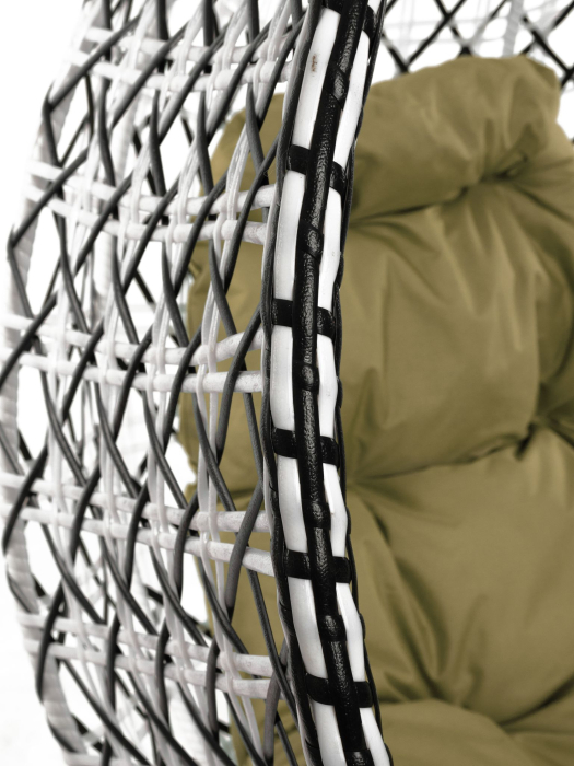 Подвесные кресла, Подвесное кресло КАПЛЯ ЛЮКС белая стойка двуцветное с ротангом