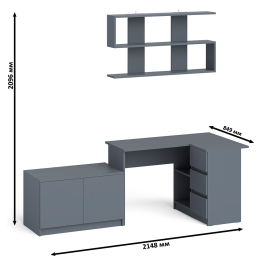 Компьютерный угловой стол Мори МС-16 правый с открытой полкой на 1200 и 2-х дверной тумбочкой