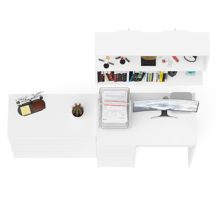 Прямые компьютерные столы, Однотумбовый стол компьютерный Мори МС-1 левый с комодом три ящика и навесной полкой 900