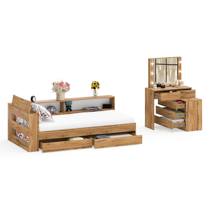 Спальные гарнитуры, Столик косметический с лампочками 110 и Ксения 900 односпальная кровать с ящиками и прикроватным блоком