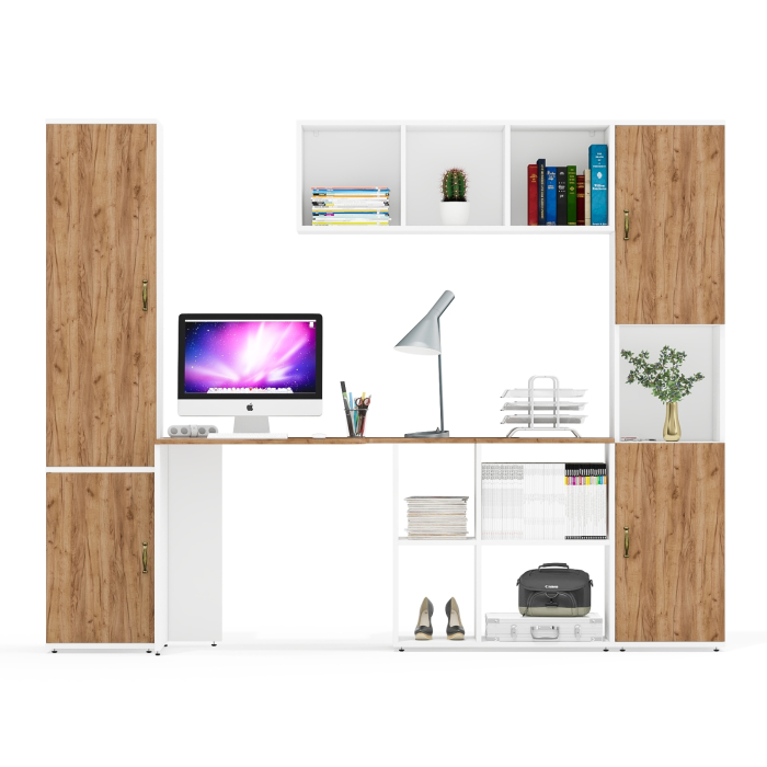 Домашние кабинеты, Рабочий стол-трансформер с полкой для папок и книг Лидер-8 и два пенала МД 21Б и пенал с нишей