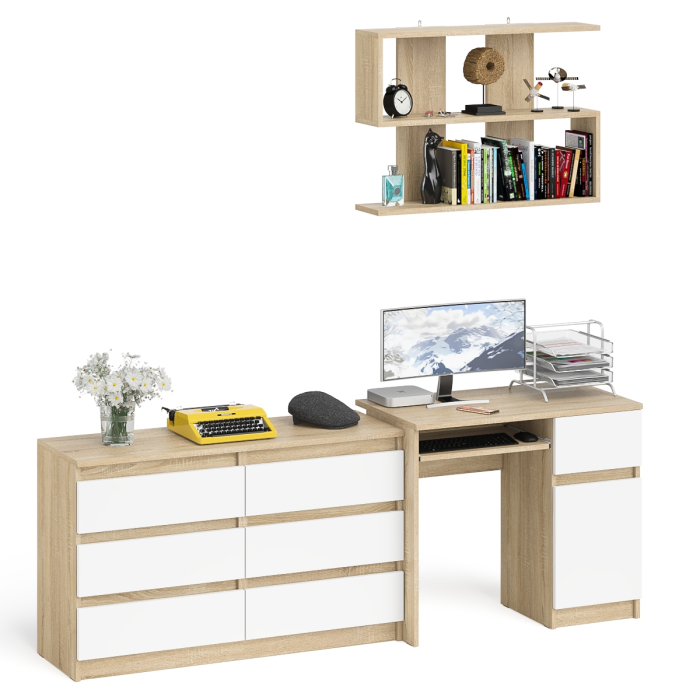 Домашние кабинеты, Широкий комод Мори МК1200.6 с письменным однотумбовым столом МС-1 правый и полкой на 900