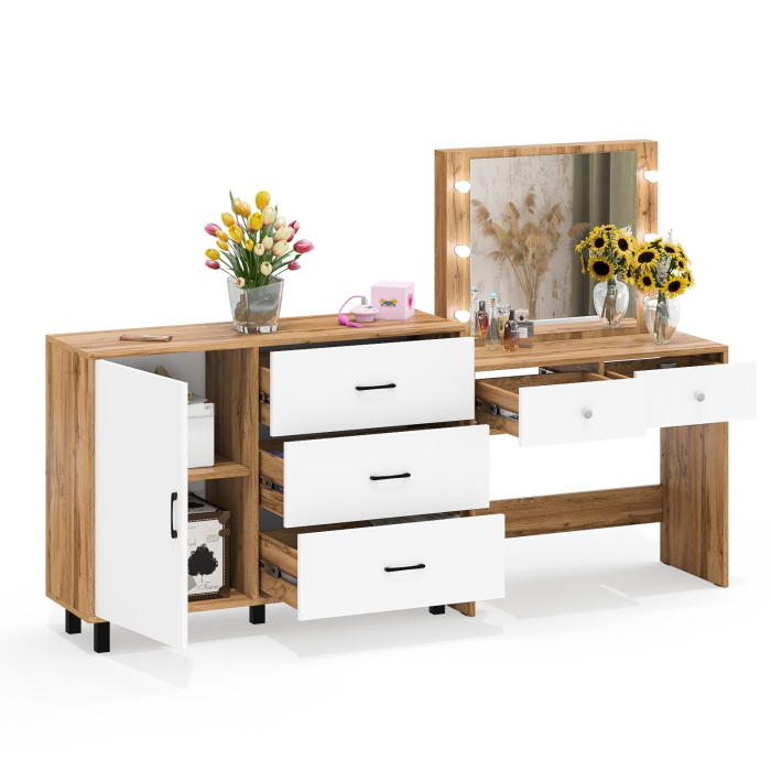 Туалетные столики, Стол туалетный для спальни с лампочками СТ-5 и тумба-комод 122-1204