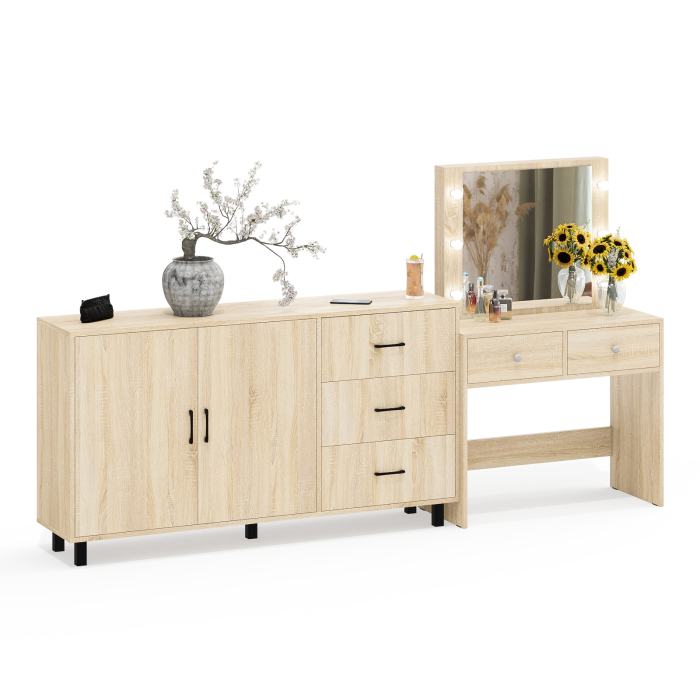 С зеркалом, Косметический столик с подсветкой СТ-5 в комплекте с комодом 123-1604