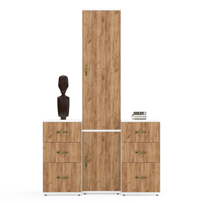 Домашние кабинеты, Узкий шкаф для одежды Лидер-8 МД 21Б и две тумбочки по три выдвижных ящика каждая