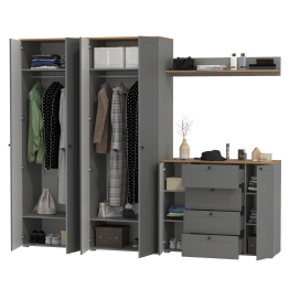 Прихожая Остин из двух платяных шкафов, комода и открытой полки