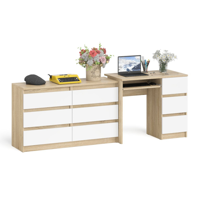 Домашние кабинеты, Комод Мори МК-1200 6 ящиков и компьютерный стол МС-6 три ящика справа